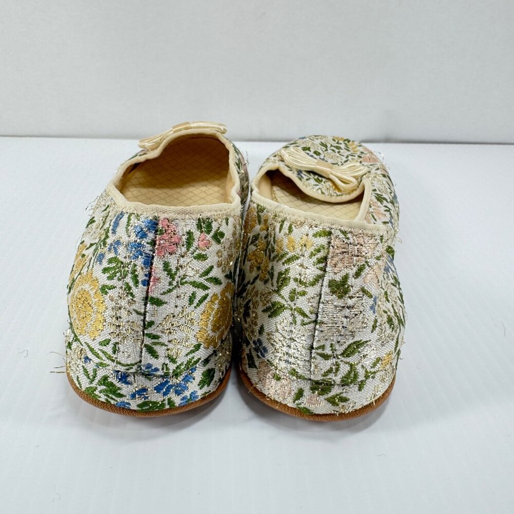 Vintage Daniel Green Slippers Womens 6 1/2 B Lotus Satin Lined Floral Brocade Ta - Picture 7 of 16
